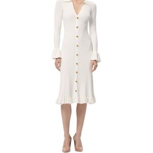 Herve Leger White Midi Dress with Gold Buttons